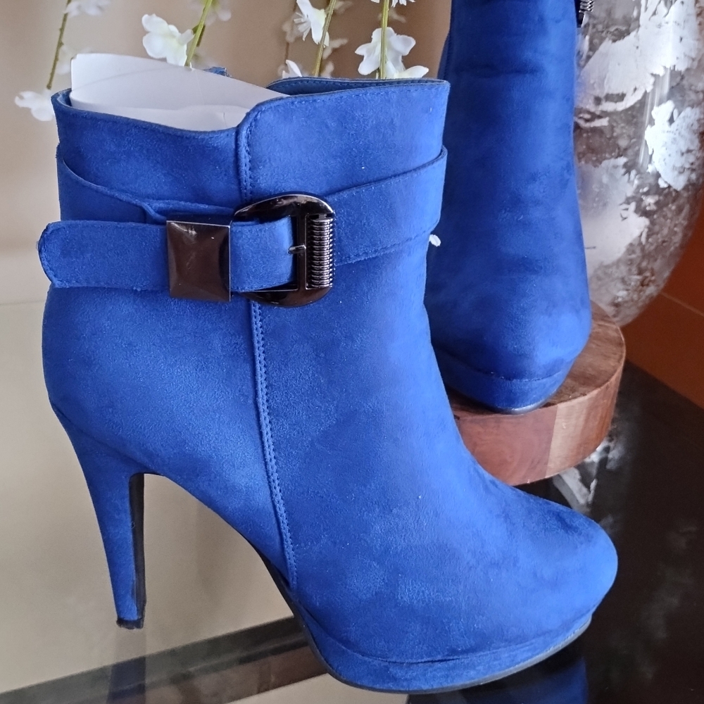 Blue Suede Women's Ankle Boots